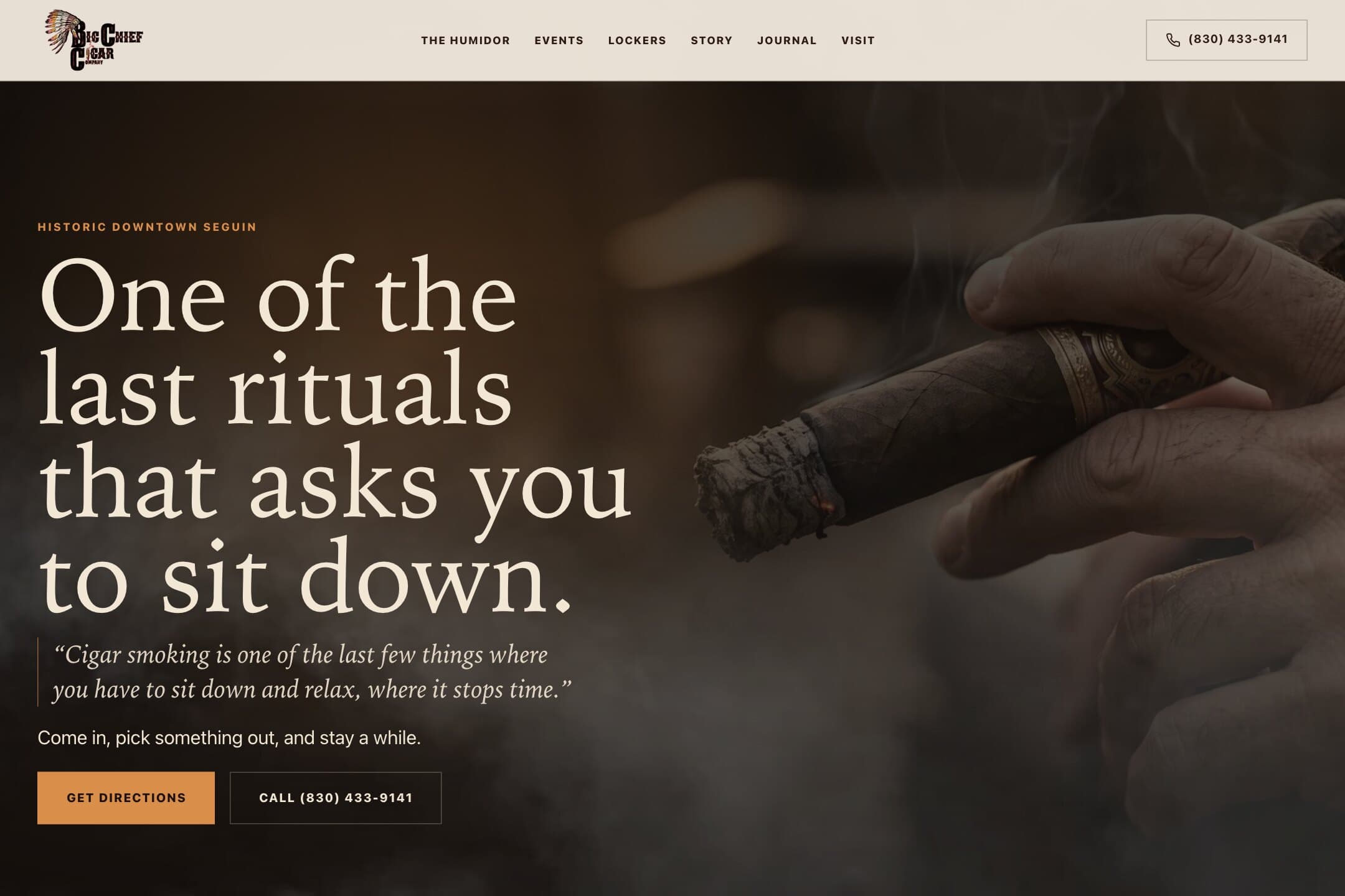 Homepage of the Big Chief Cigar website