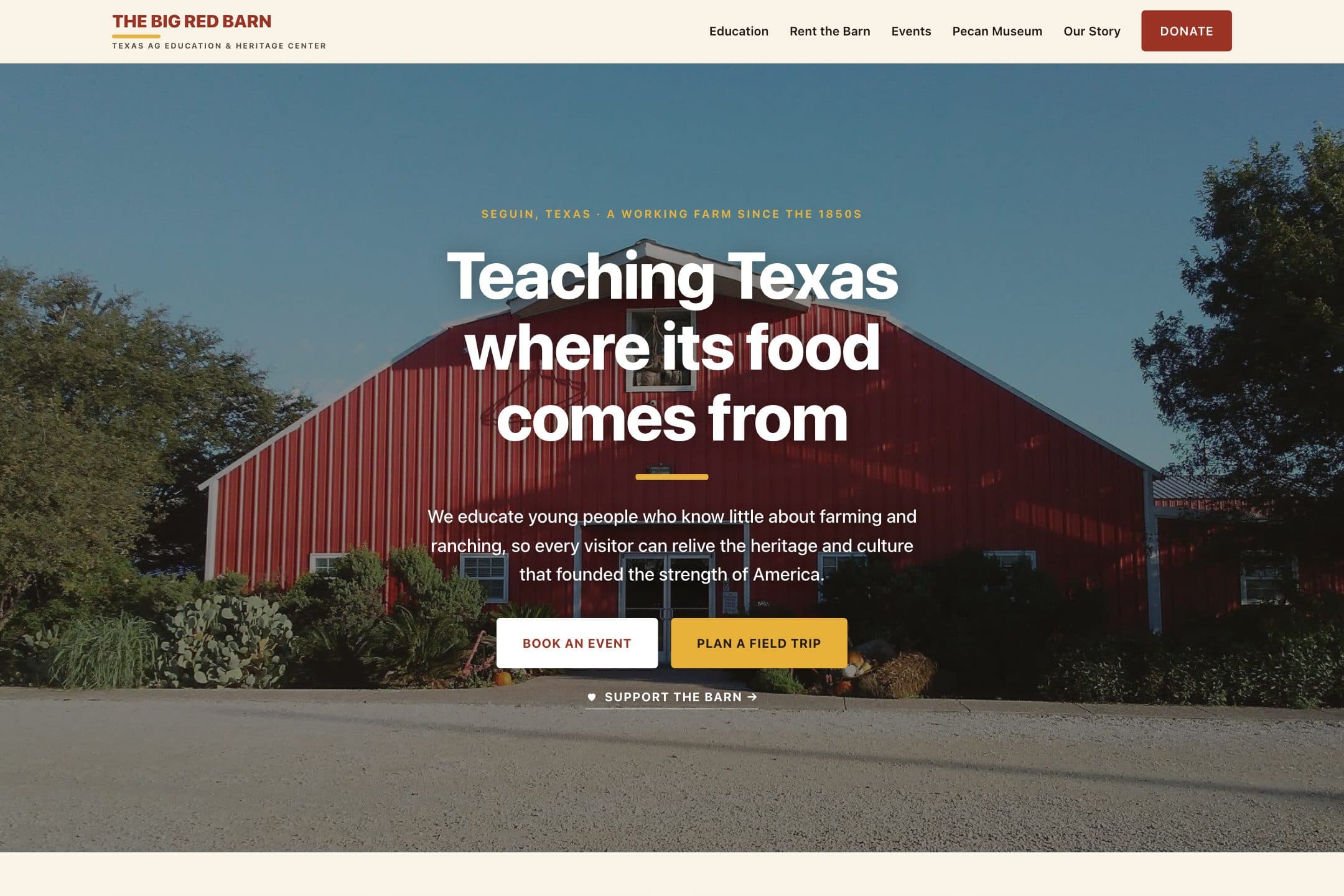 Homepage of the Big Red Barn website