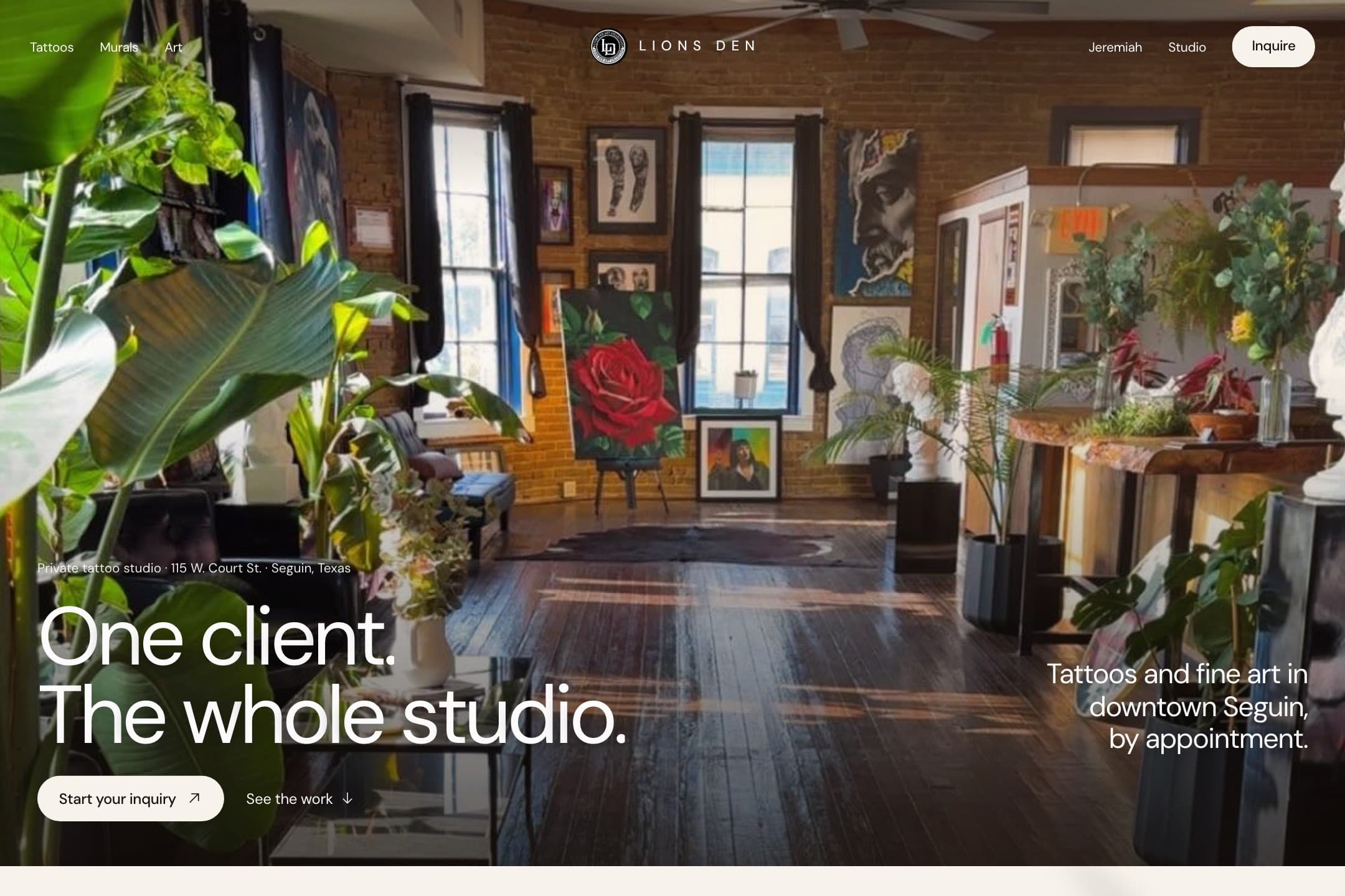 Lions Den Art Collective website, designed and built by RJ Digital