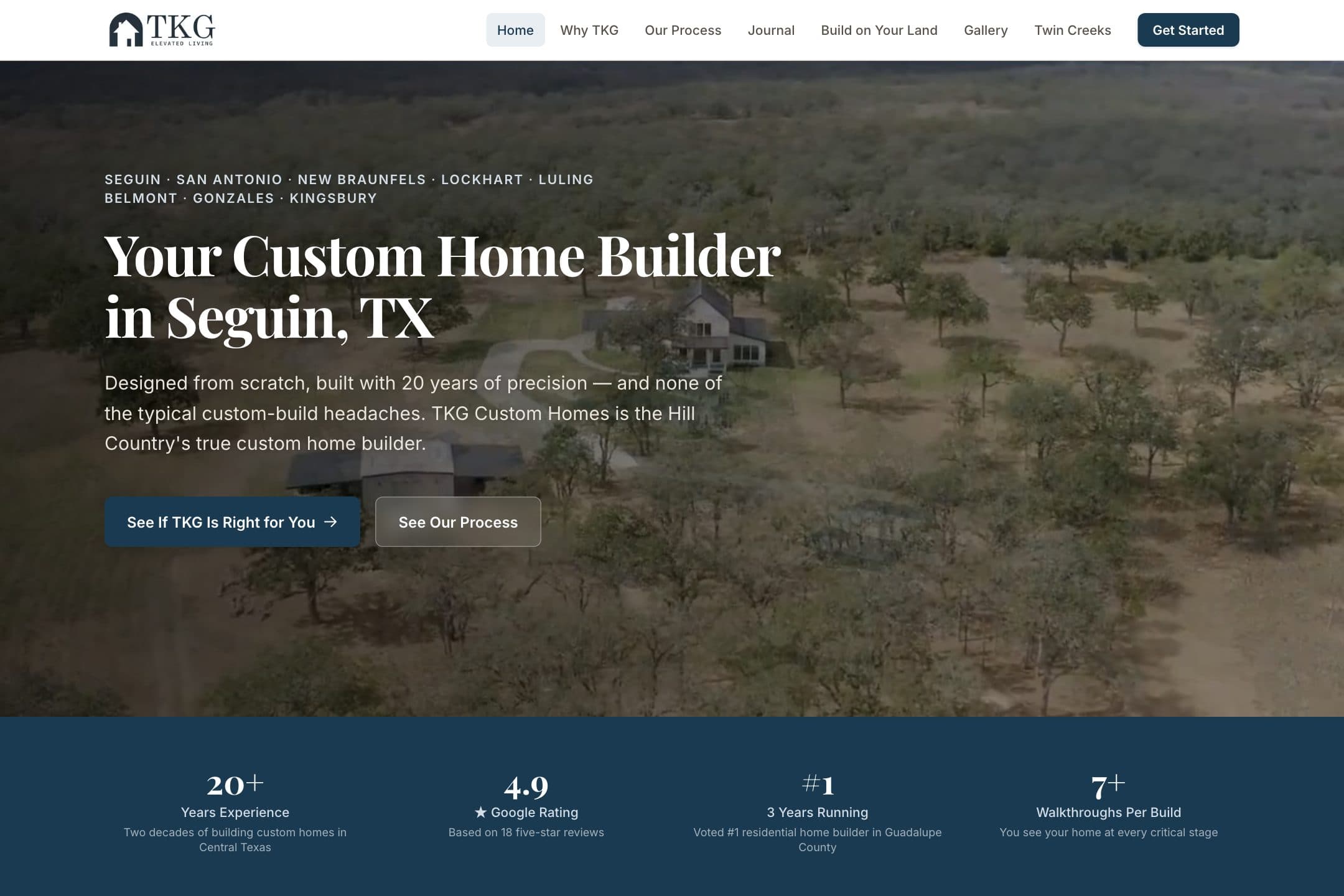 Homepage of the rebuilt TKG Custom Homes website