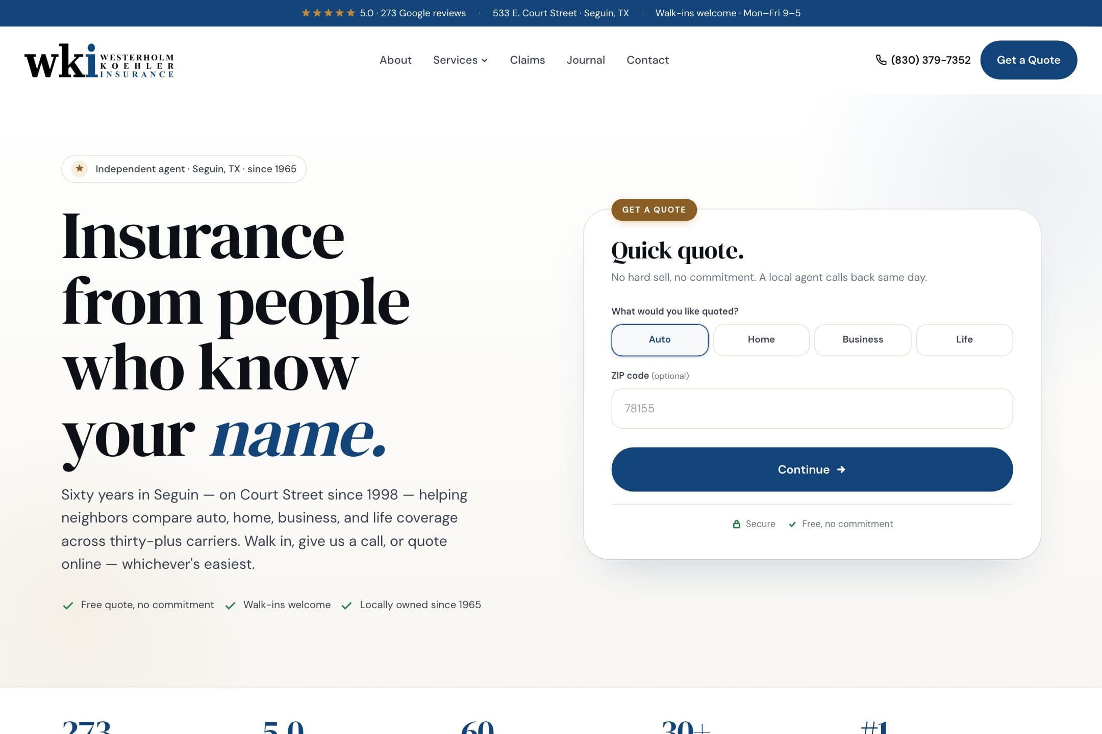 Homepage of the rebuilt WKI Insurance website