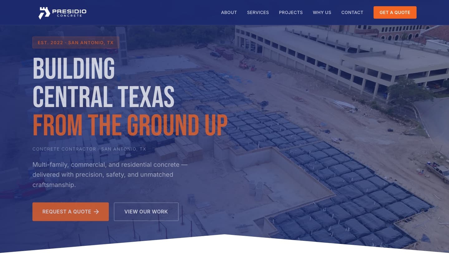 The Presidio Concrete website, built and maintained by RJ Digital